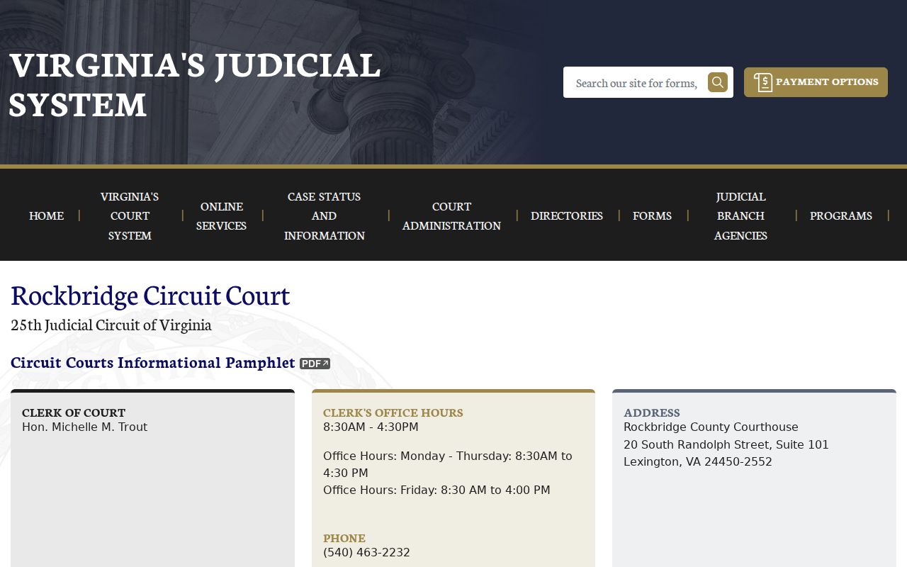 Rockbridge County warrant status reference: Rockbridge Circuit Court public contact information
