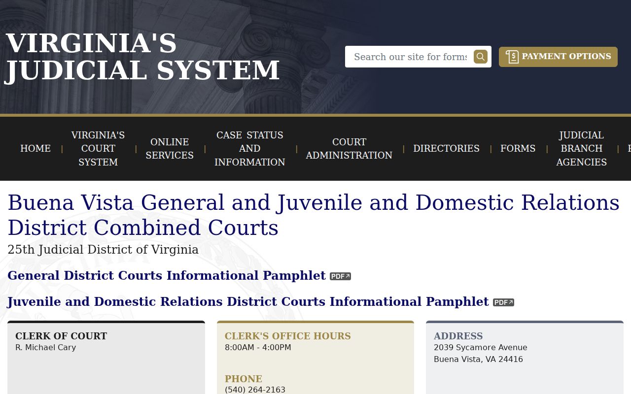 Rockbridge County warrant lookup reference: Buena Vista combined district court