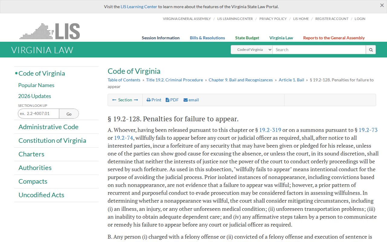 Rockbridge County bench warrant reference: Virginia Code failure-to-appear provisions