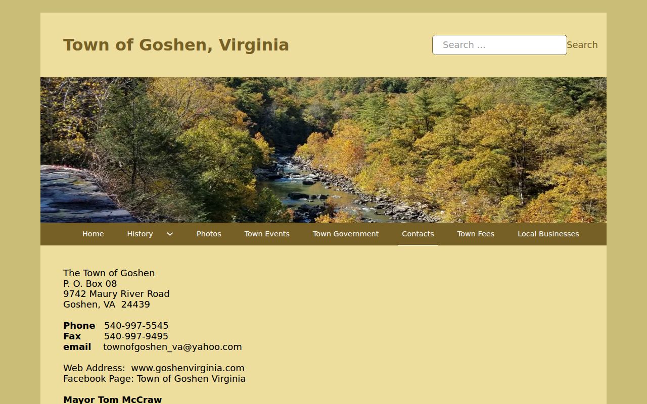 Rockbridge County warrant records reference: Goshen town office contact and public hours